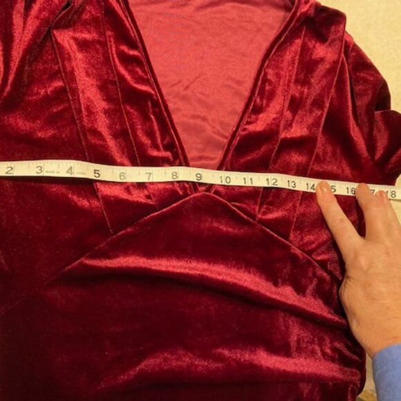 Huhot Women's Burgundy Velvet Long Sleeve Sexy Stretch Rouch Fitted Dress Size L - Picture 8 of 11